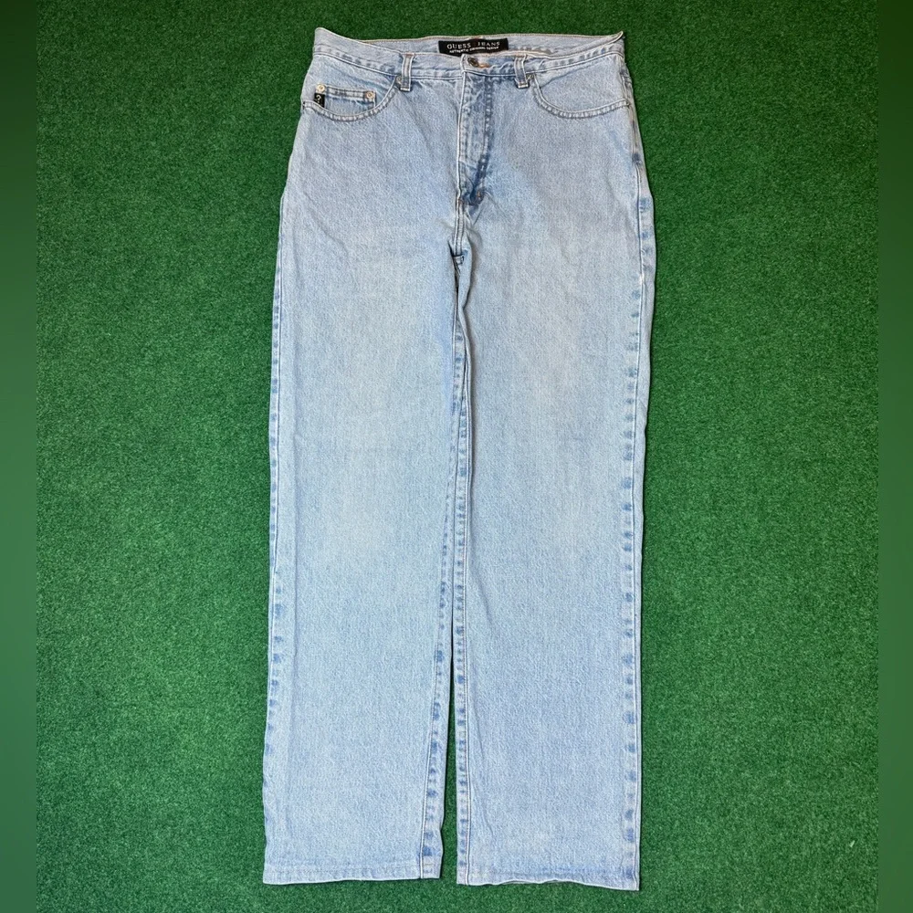 Y2k Guess Denim Light Wash Straight Leg Regular Fit Mens 34x34 Jeans